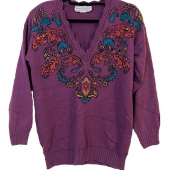 Norton McNaughton Sweater Women S Purple Floral Vintage Boho Western Granny 80s - Picture 1 of 12